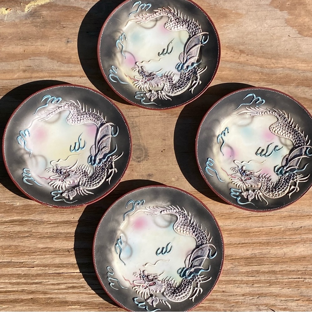 Set of Four Vintage Japanese Moriage Dragonware Plates!